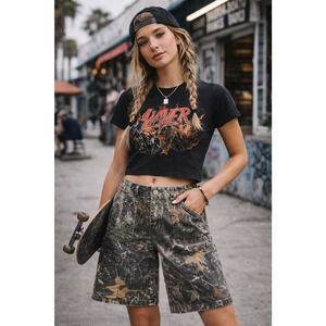Disclosure Camo Carpenter Shorts Womens 25 Y2K Utility Skater Streetwear